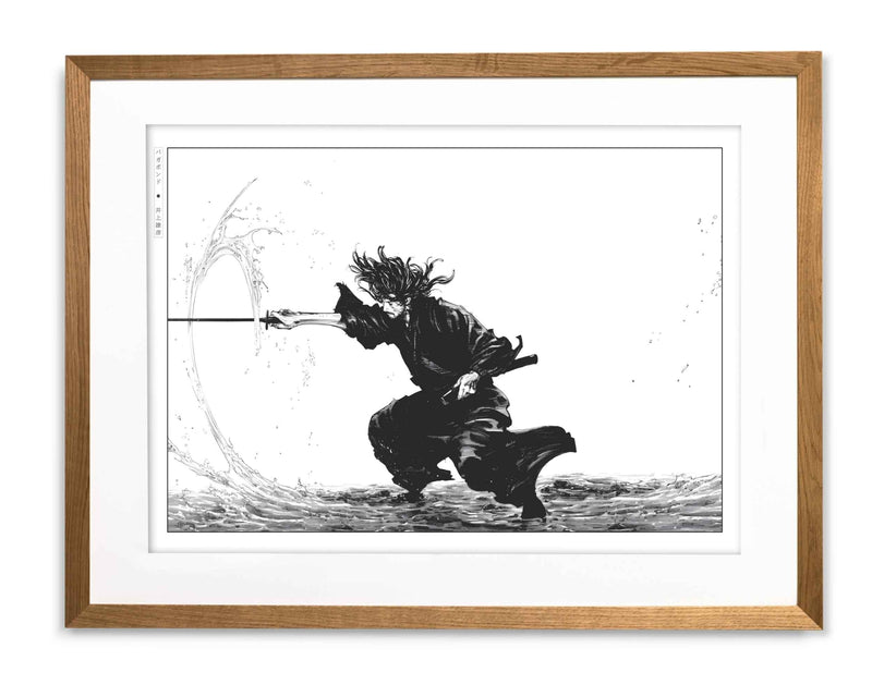 Vagabond manga artwork by Takehiko Inoue featuring Miyamoto Musashi in dramatic brush style