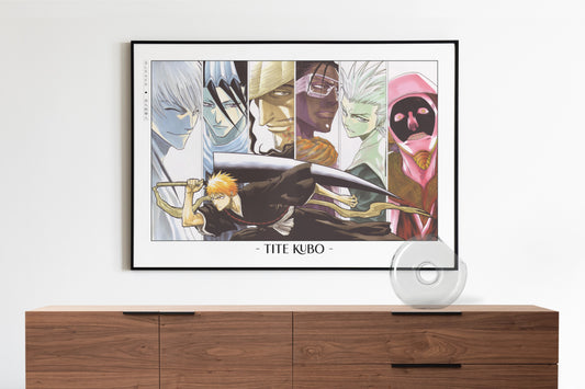 Shonen anime poster featuring action-packed scenes and bold artistry.