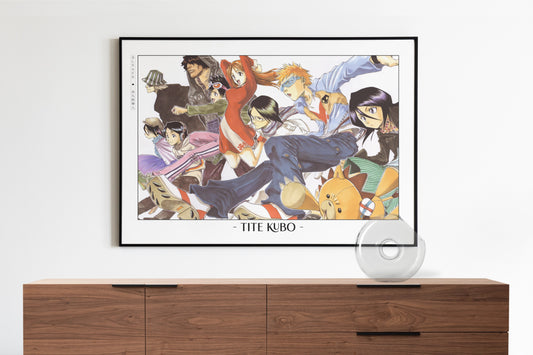 Shonen anime poster featuring action-packed scenes and bold artistry.