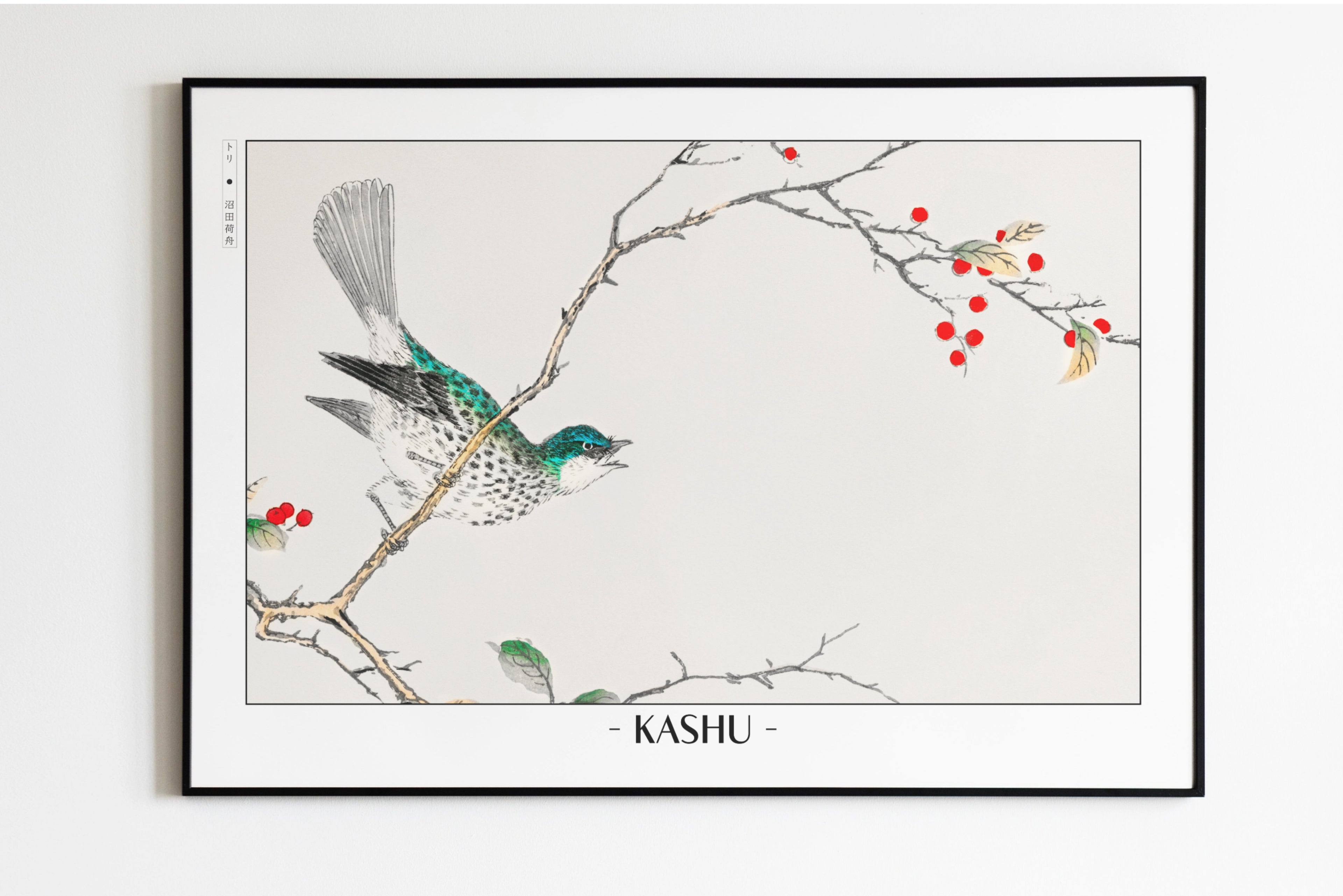 Numata Kashu - Brown-Eared Bulbul & Holly