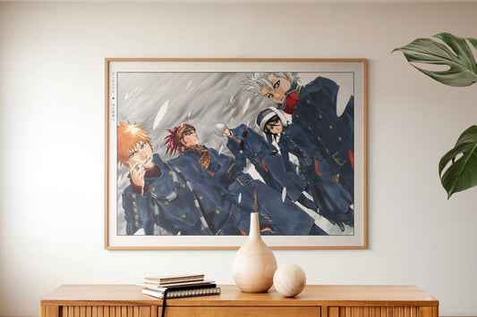 Shonen anime poster featuring action-packed scenes and bold artistry.