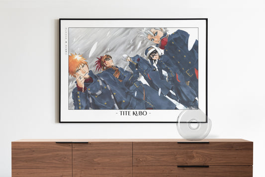 Shonen anime poster featuring action-packed scenes and bold artistry.