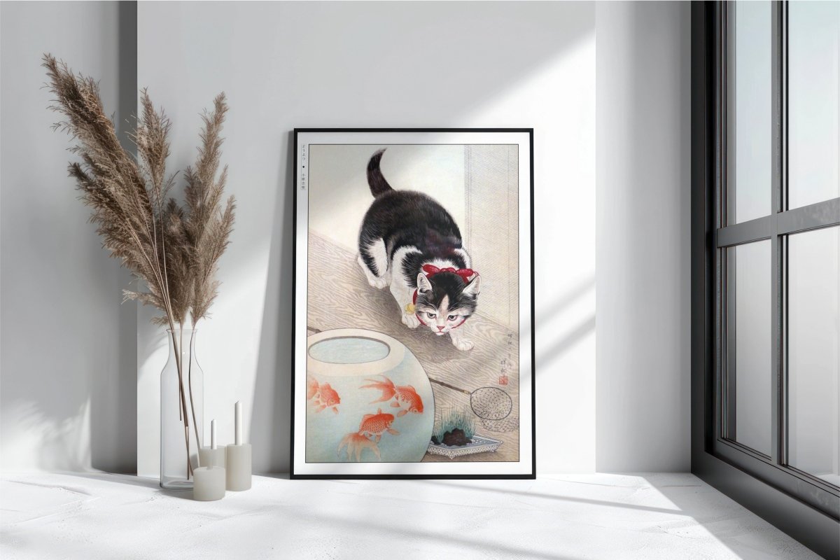 Ohara Koson - Cat & Goldfish - Art Only with Decor