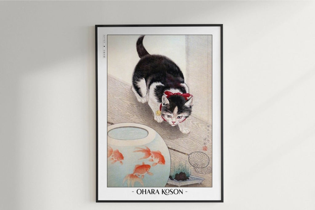 Ohara Koson - Cat & Goldfish - Artist Name Unframed