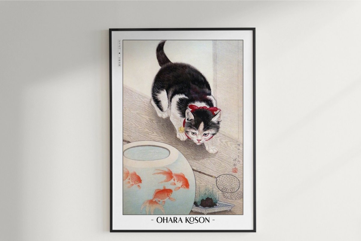 Ohara Koson - Cat & Goldfish - Artist Name Unframed