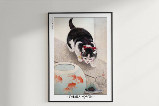 Ohara Koson - Cat & Goldfish - Artist Name Unframed