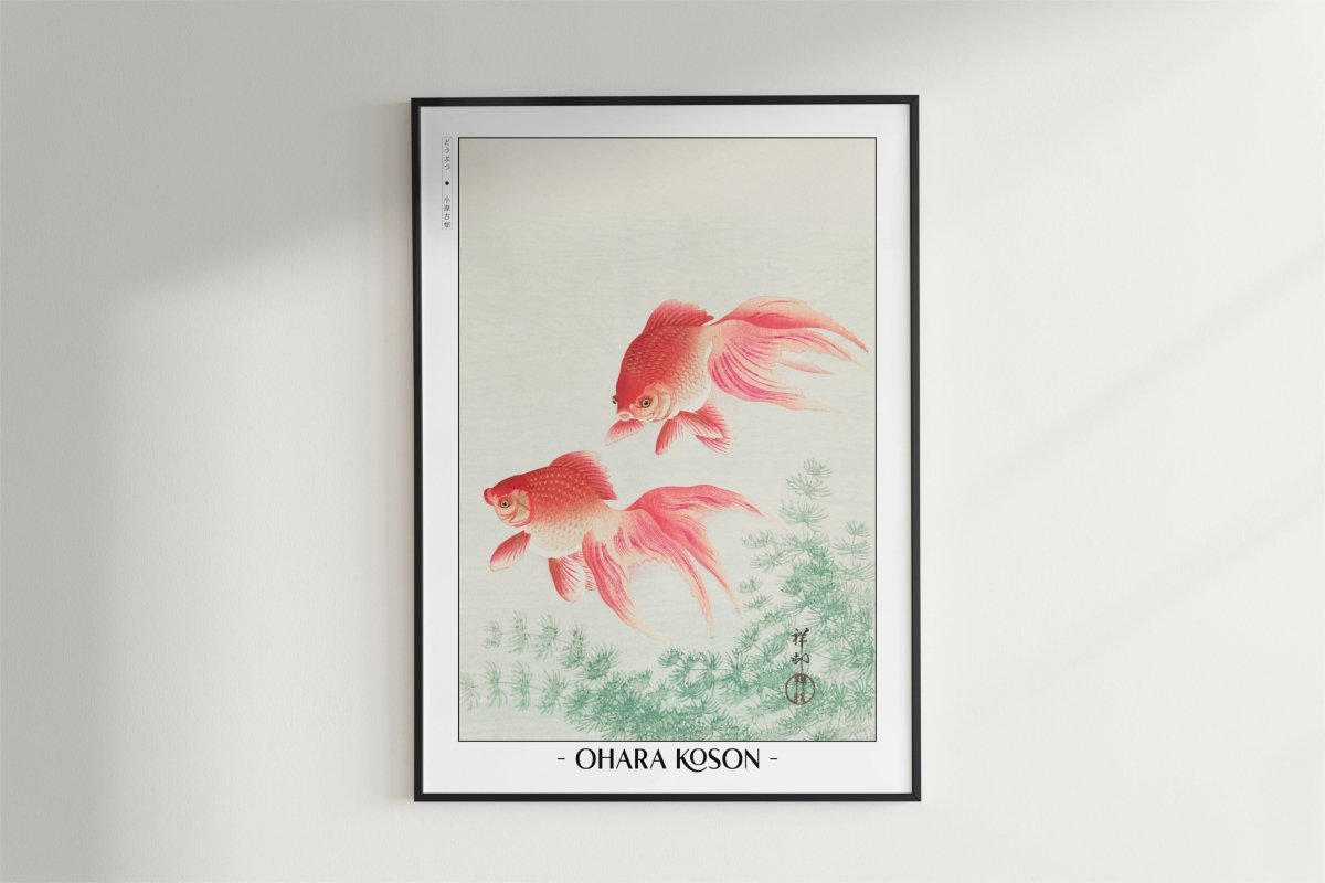 Ohara Koson - Two Veil Goldfish - Artist Name - Black Frame