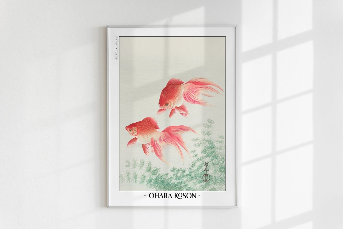 Ohara Koson - Two Veil Goldfish - Artist Name - White Frame