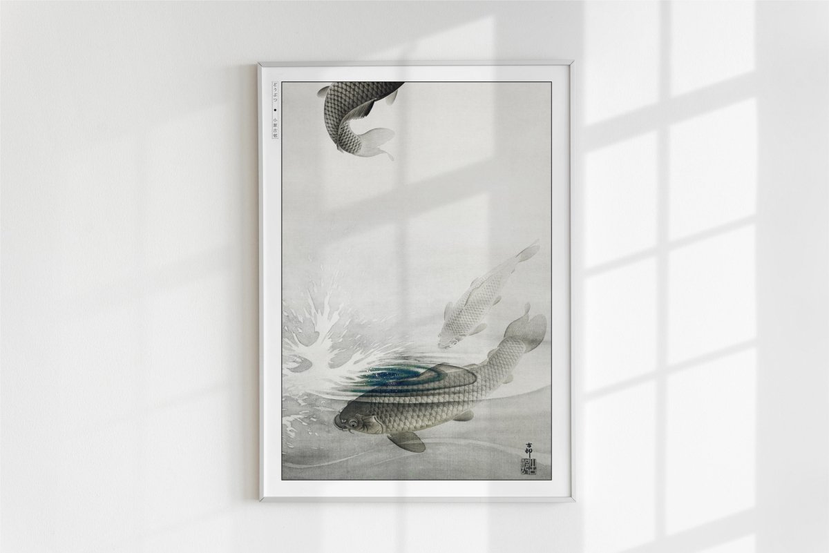 Ohara Koson - Three Carps - Art Only - White Frame