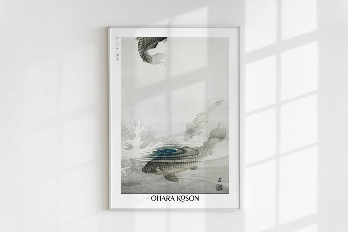 Ohara Koson - Three Carps - Artist Name - White Frame