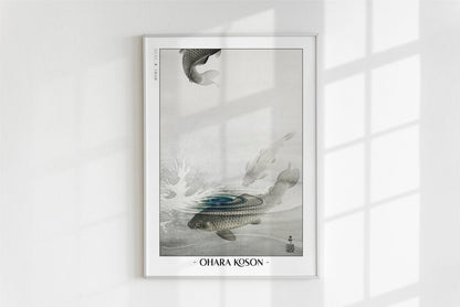 Ohara Koson - Three Carps - Artist Name - White Frame