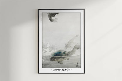 Ohara Koson - Three Carps - Artist Name - Black Frame