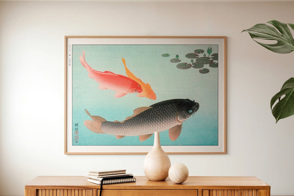 Ohara Koson - Common & Golden Carp - Art Only with Decor