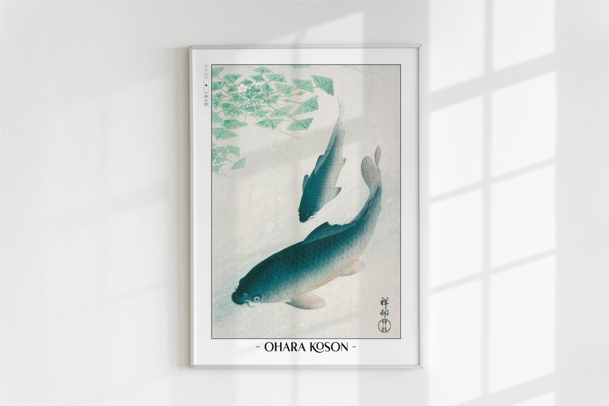 Ohara Koson - Carp or Koi - Artist Name - White Frame