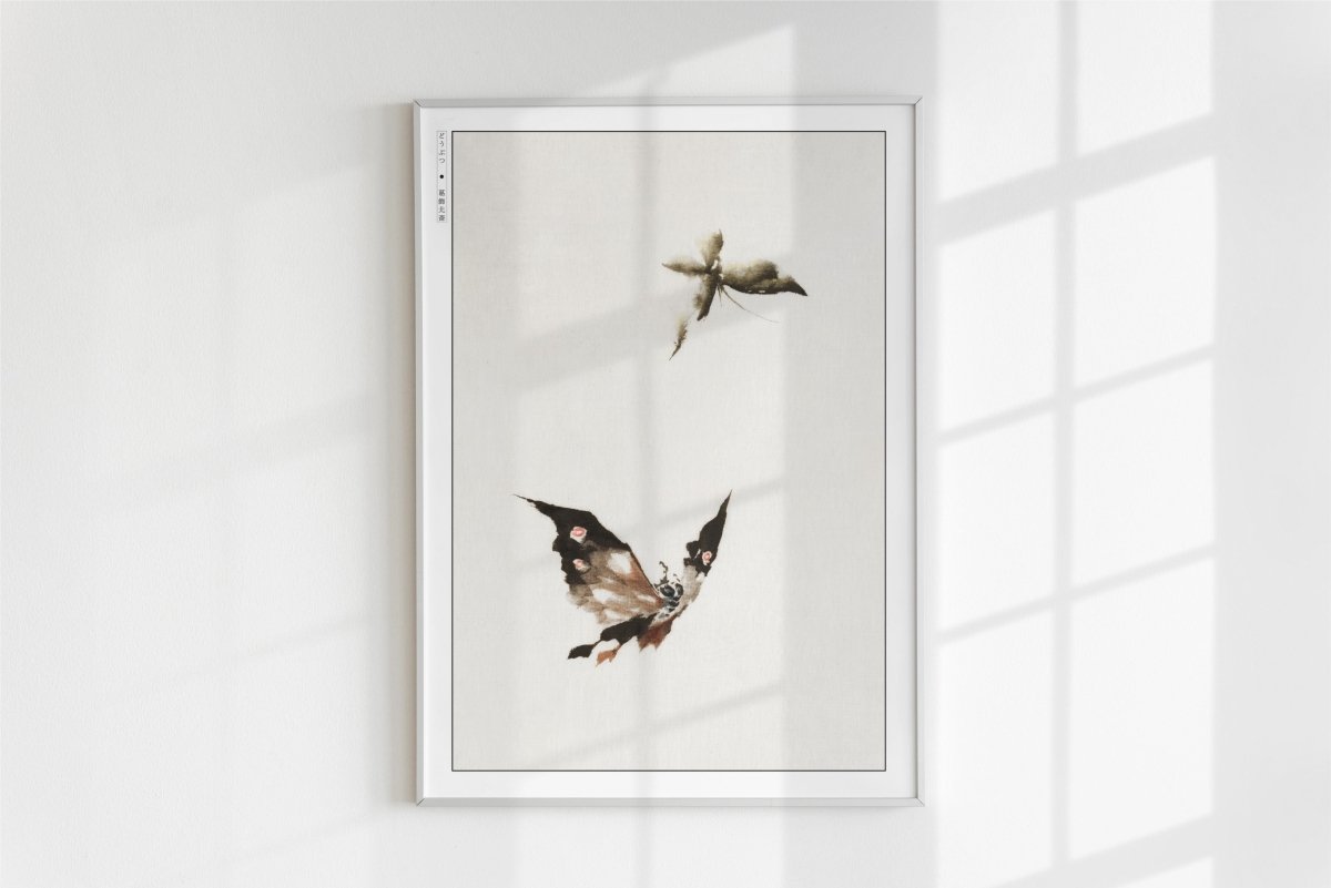 Hokusai - Butterflies & Moths - Art Only - White Frame