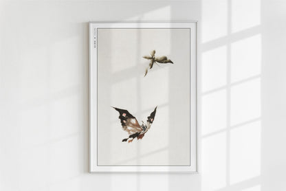 Hokusai - Butterflies & Moths - Art Only - White Frame