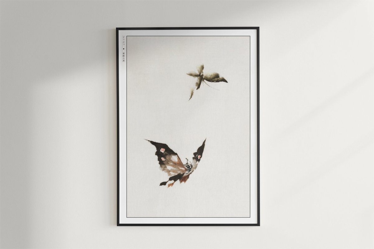 Hokusai - Butterflies & Moths - Art Only - Black Frame