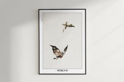 Hokusai - Butterflies & Moths - Artist Name - Black Frame