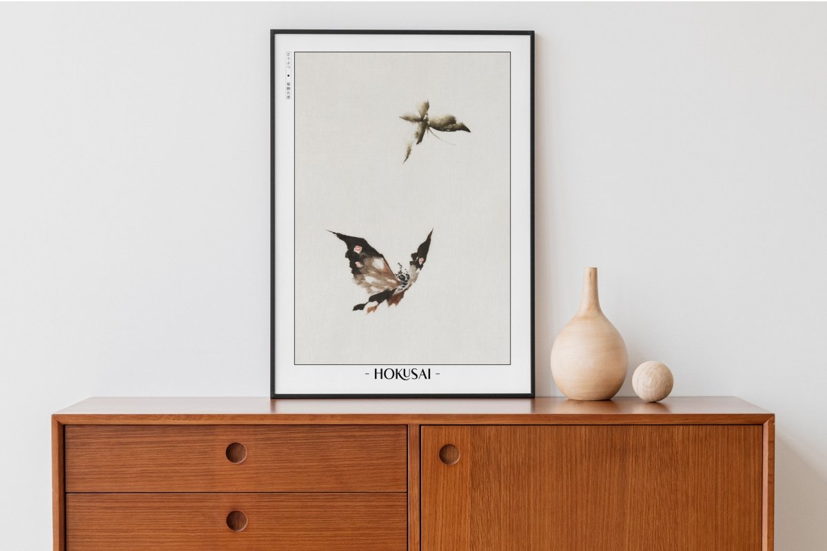 Hokusai - Butterflies & Moths - Artist Name with Decor