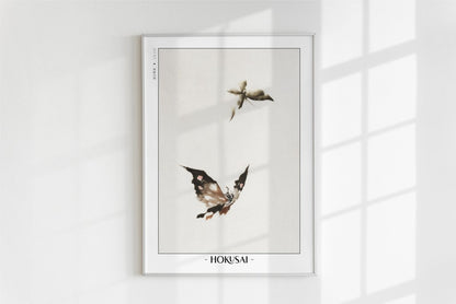 Hokusai - Butterflies & Moths - Artist Name - White Frame