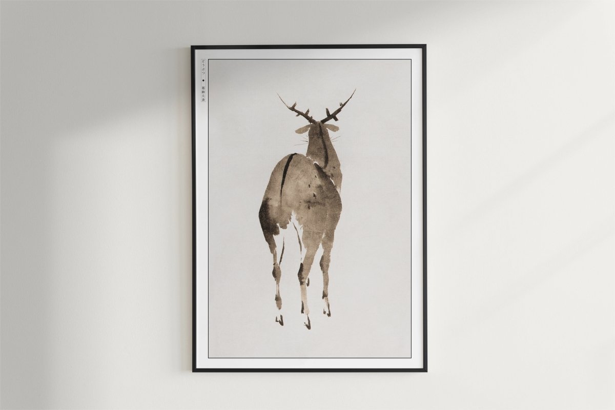 Hokusai - Deer - Art Only - Black Frame
