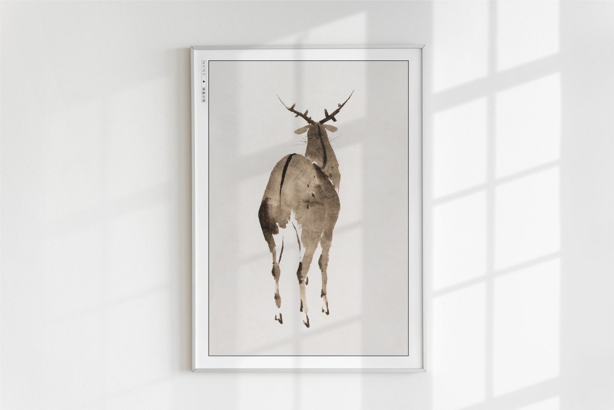 Hokusai - Deer - Art Only - White Frame