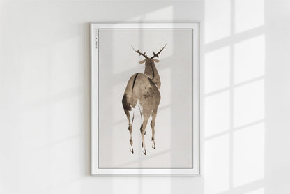 Hokusai - Deer - Art Only - White Frame
