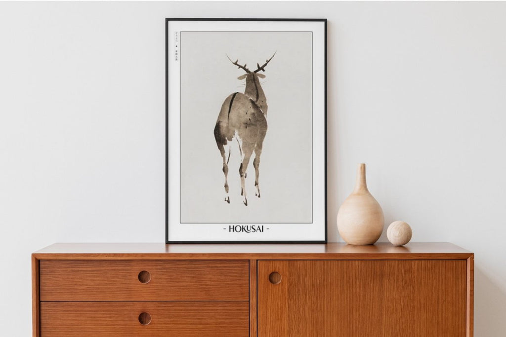 Hokusai - Deer - Artist Name with Decor