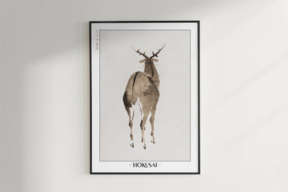 Hokusai - Deer - Artist Name - Black Frame