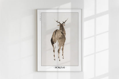 Hokusai - Deer - Artist Name - White Frame
