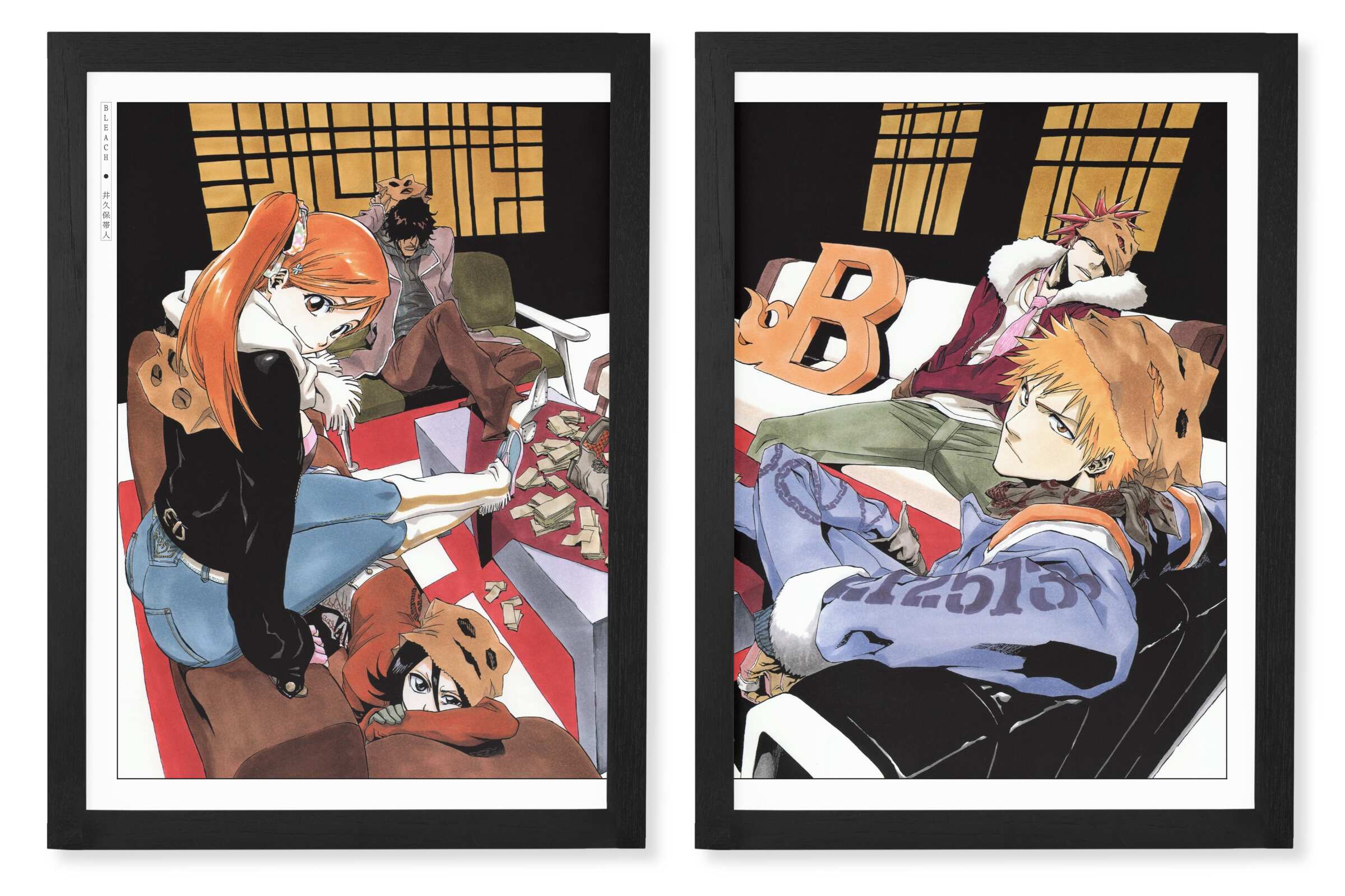 Framed anime art print in black wood frame