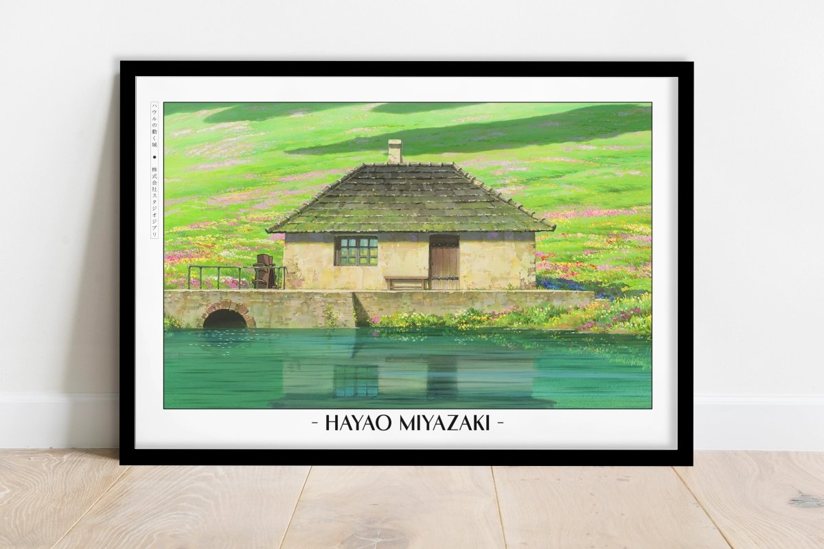 Studio Ghibli - A Cottage in the Meadows - Artist Name - Black Frame