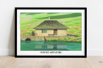 Studio Ghibli - A Cottage in the Meadows - Artist Name - Black Frame