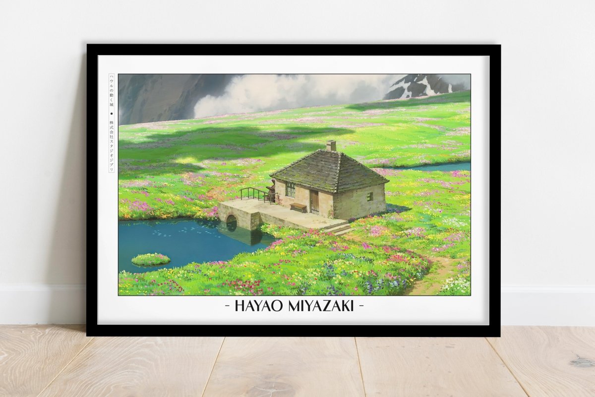Studio Ghibli - House by the Flowers - Artist Name - Black Frame