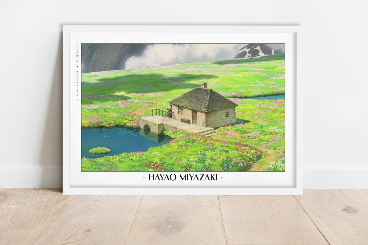 Studio Ghibli - House by the Flowers - Artist Name - White Frame