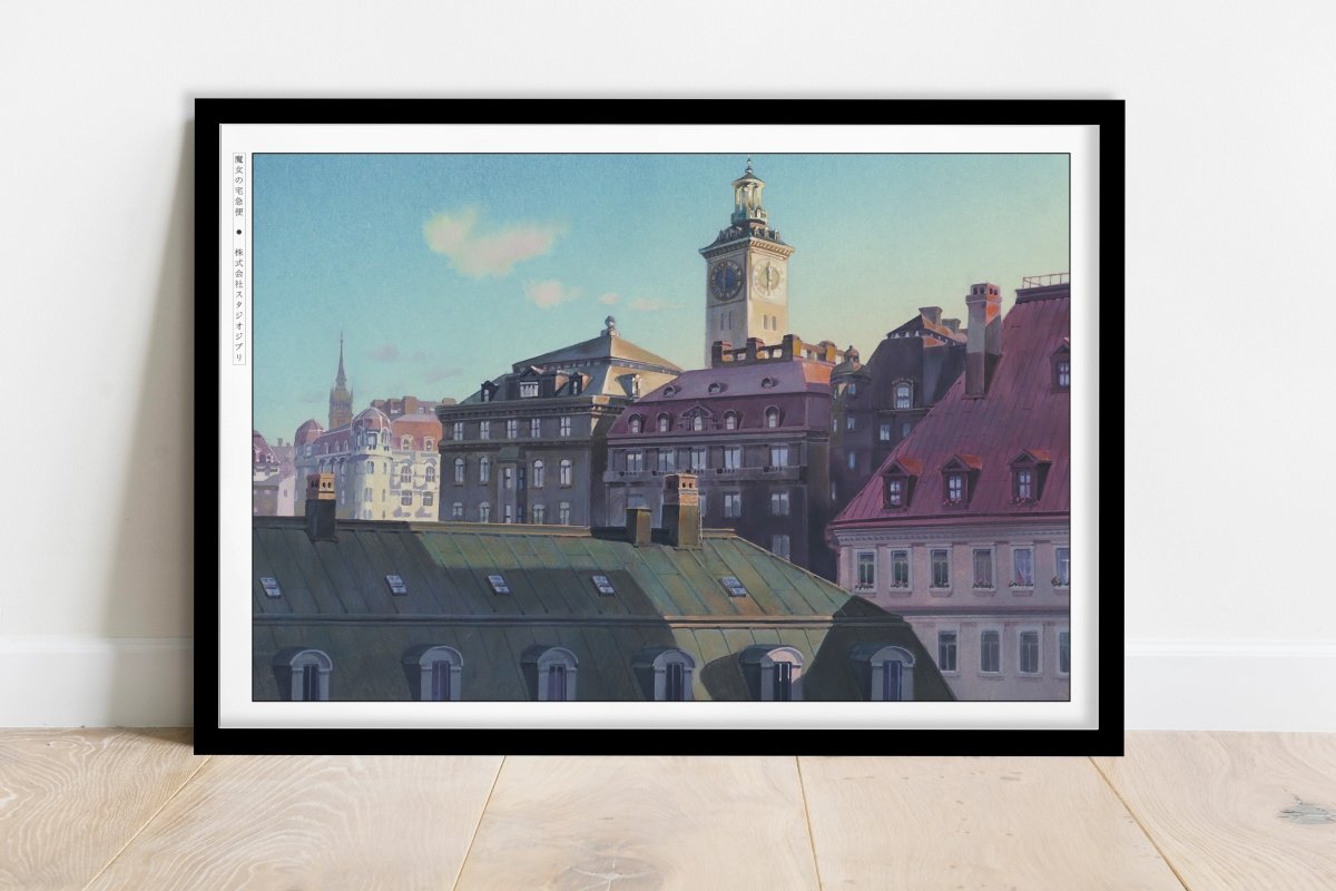 Studio Ghibli - Red Roofs - Art Only - Black Frame
