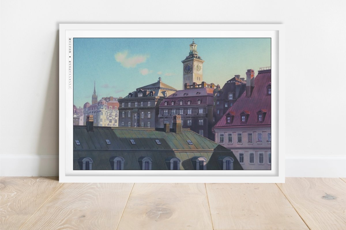 Studio Ghibli - Red Roofs - Art Only - White Frame