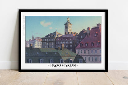 Studio Ghibli - Red Roofs - Artist Name - Black Frame