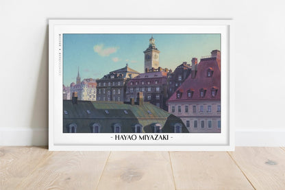 Studio Ghibli - Red Roofs - Artist Name - White Frame