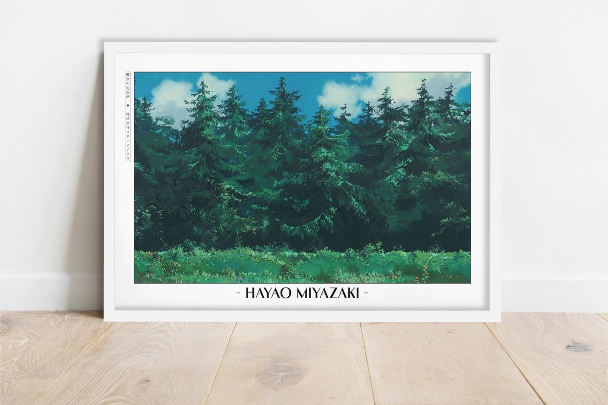 Studio Ghibli - Flight Over the Trees - Artist Name - White Frame