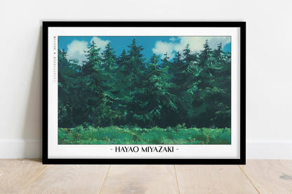 Studio Ghibli - Flight Over the Trees - Artist Name - Black Frame