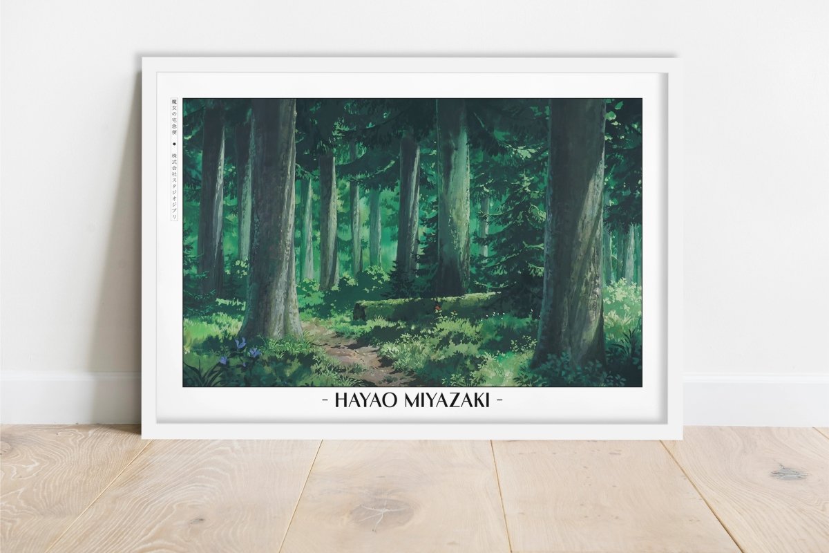 Studio Ghibli - Through the Forest - Artist Name - White Frame