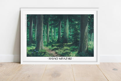 Studio Ghibli - Through the Forest - Artist Name - White Frame