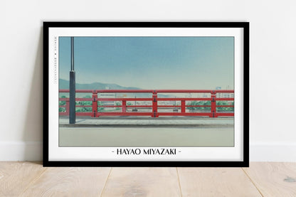 Studio Ghibli - Across the Bridge - Artist Name - Black Frame