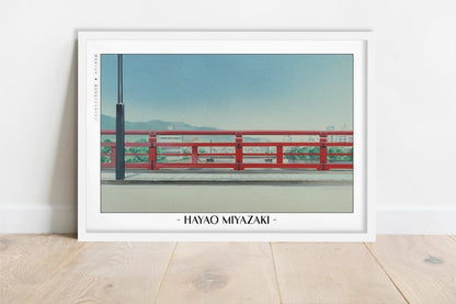 Studio Ghibli - Across the Bridge - Artist Name - White Frame