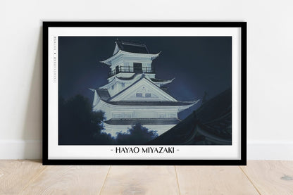 Studio Ghibli - Illuminated Castle - Artist Name - Black Frame