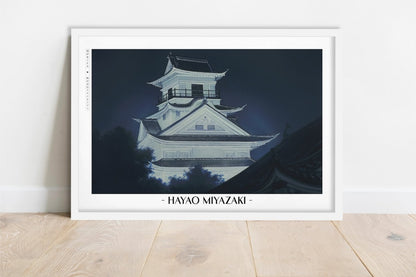 Studio Ghibli - Illuminated Castle - Artist Name - White Frame