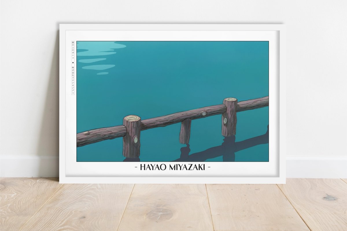 Studio Ghibli - Blue Ocean - Artist Name - White Frame