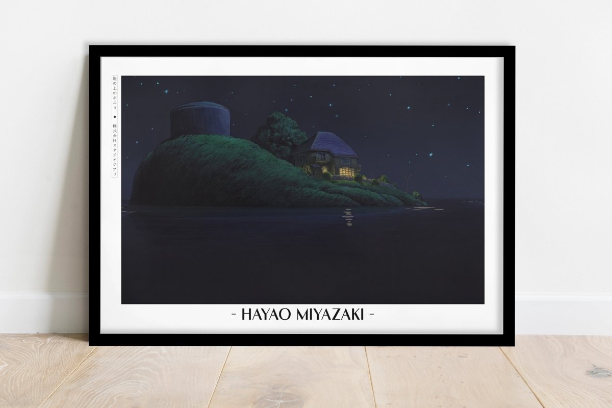 Studio Ghibli - Moonlit Ocean - Artist Name - Black Frame