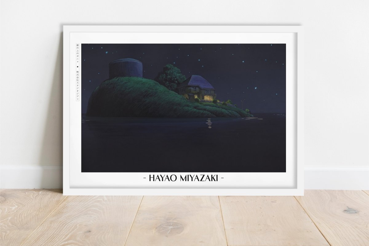 Studio Ghibli - Moonlit Ocean - Artist Name - White Frame